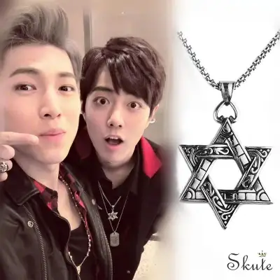 ❤Skute 316L Xiaozhan Necklace Star of David Pendant Viking Six-Star Necklace Stainless Steel Vintage Silver Chain Gents Jewelry -Untamed