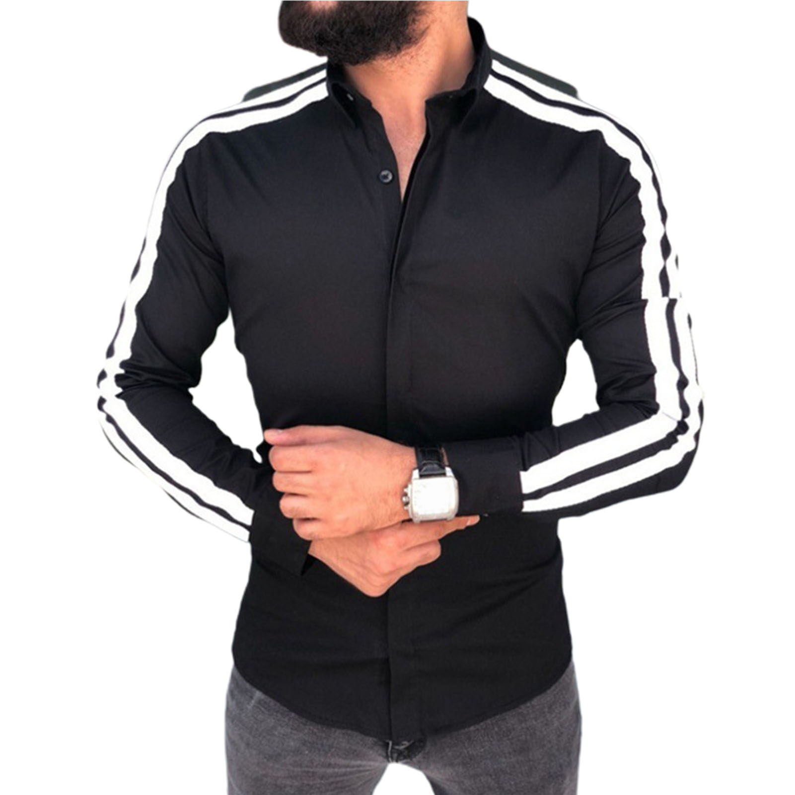 Meek Fantisia Long Sleeve Turn-down Collar Men Shirt Button Cuffs Side Striped Slim Office Shirt Leisure Clothing Amazing Office Shirt