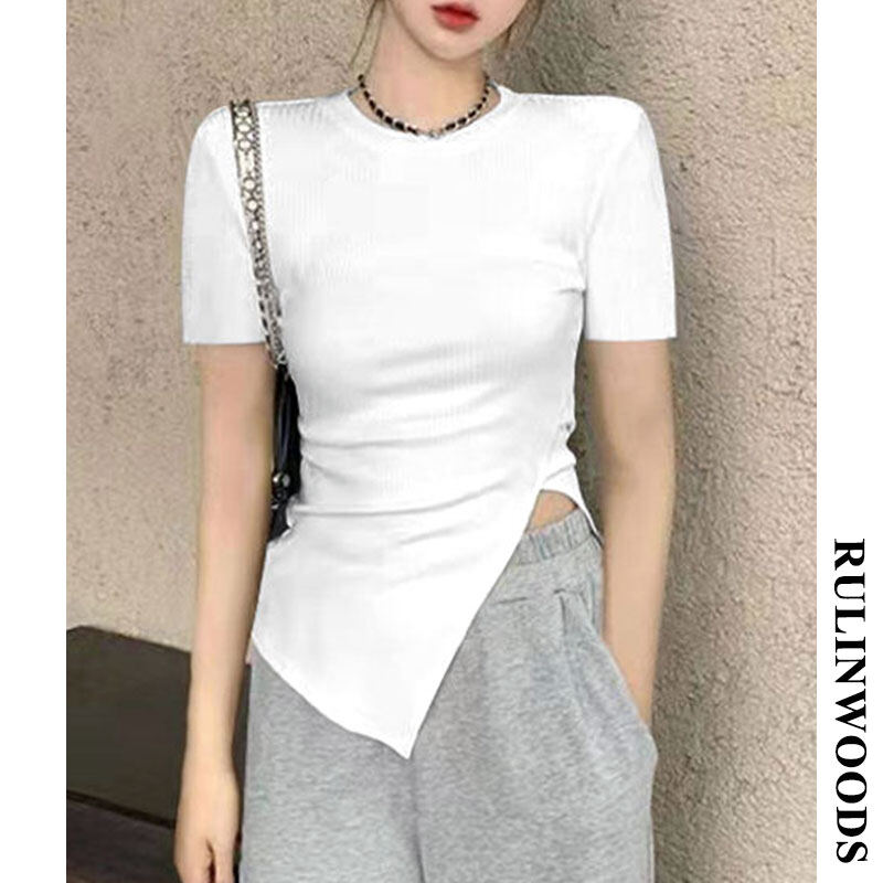 CHICCHIC Áo Thun Ren Nữ Áo thun xẻ tà