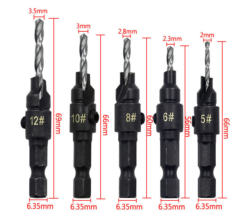 [Hàng Sẵn Có] FONIX 6PC HSS Mũi Khoan Countersink Bộ Mũi Khoan Gỗ Mũi Khoan Set Cordless Bước Mũi Khoan Cho Chế Biến Gỗ Kim Loại #5 #6 #8 #10 #12