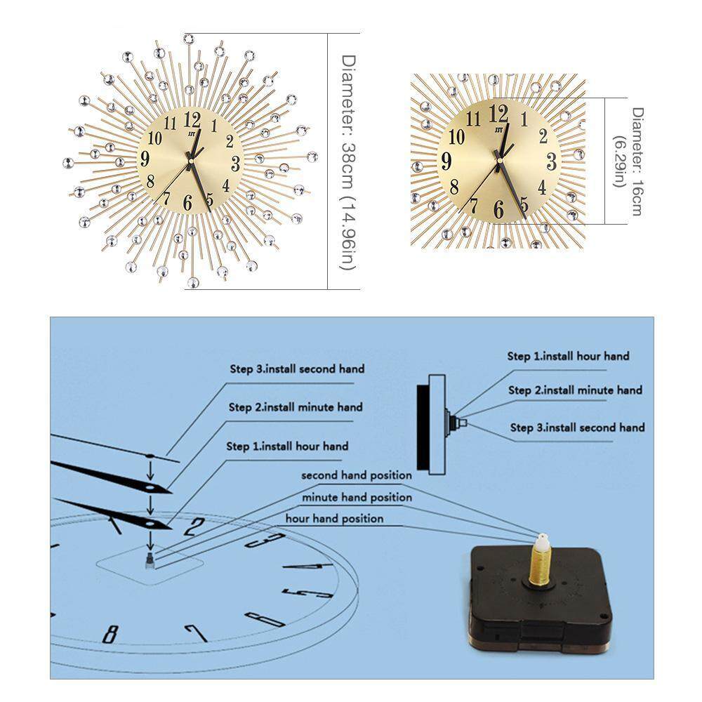 Leegoal 3D Oversize Đồng Hồ Treo Tường, Nguyên Bản Vintage Kim Loại Kim Cương Im Lặng Đồng Hồ Treo Tường Batterr Hoạt Động Trang Trí Sống