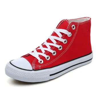 red and black canvas shoes
