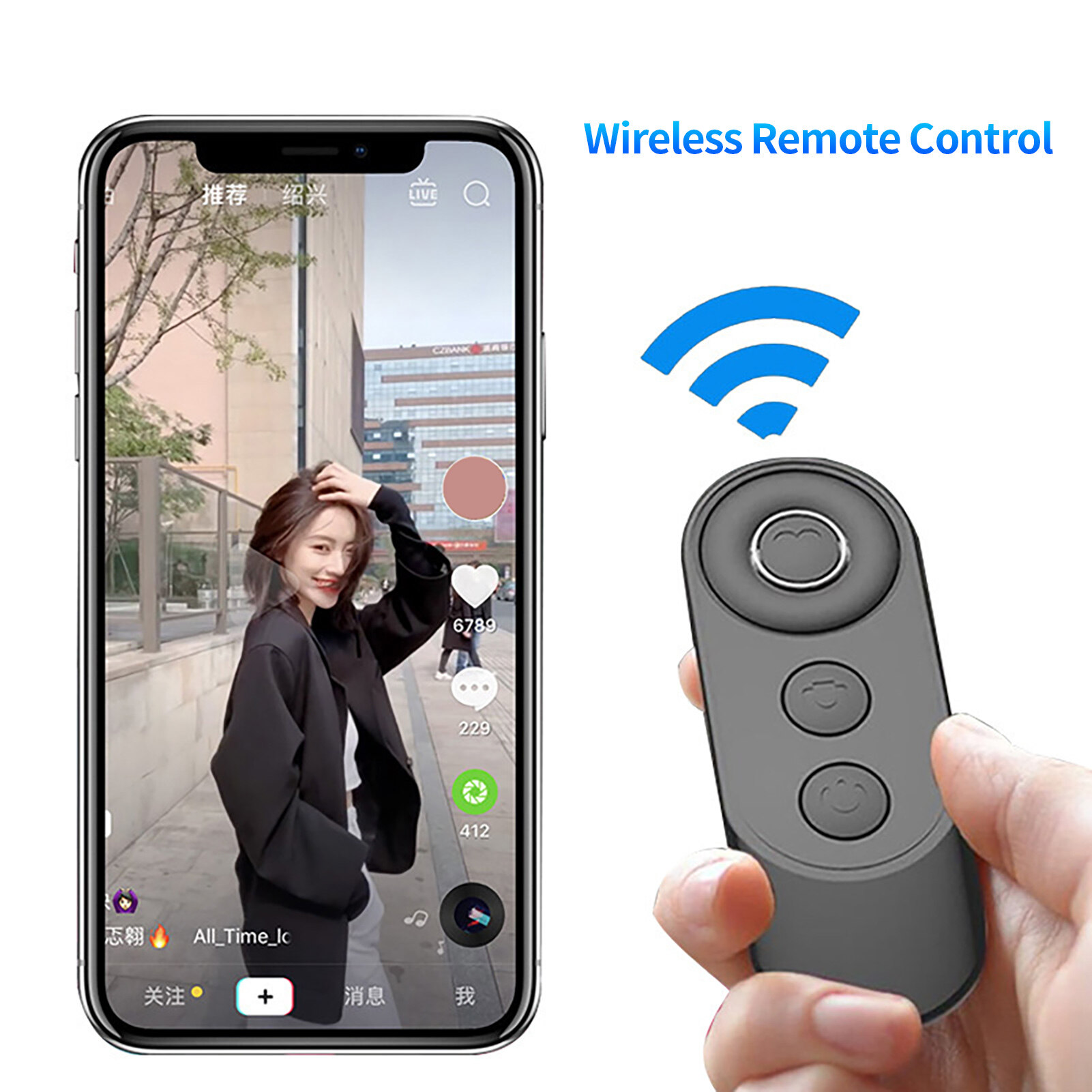 Wireless Remote Control Multi-function Hands-free Quick Response Long Distance Energy-saving Self-timer Control Mini Bluetooth-compatible Selfie Smart Remote Shutter for Photography Intelligent Remote Shutter