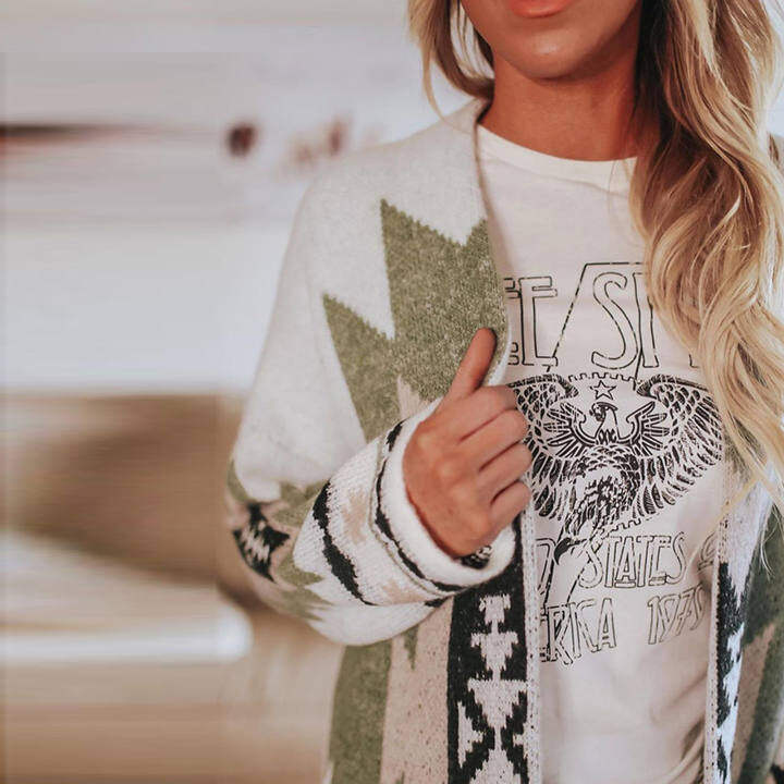 vintage tribal knitted cardigan sweater coat