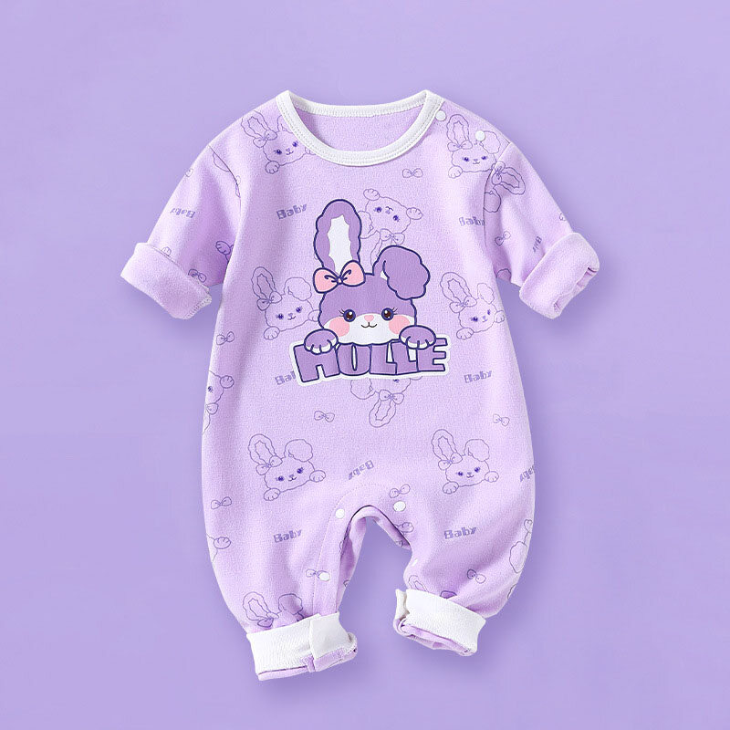 0-24 Months Soft Baby Cartoon Cotton Long-Sleeved Loose Bodysuit Baby Boys Girls Snap Button Romper Jumpsuit Newborn Home wearing Twins Baby Clothing