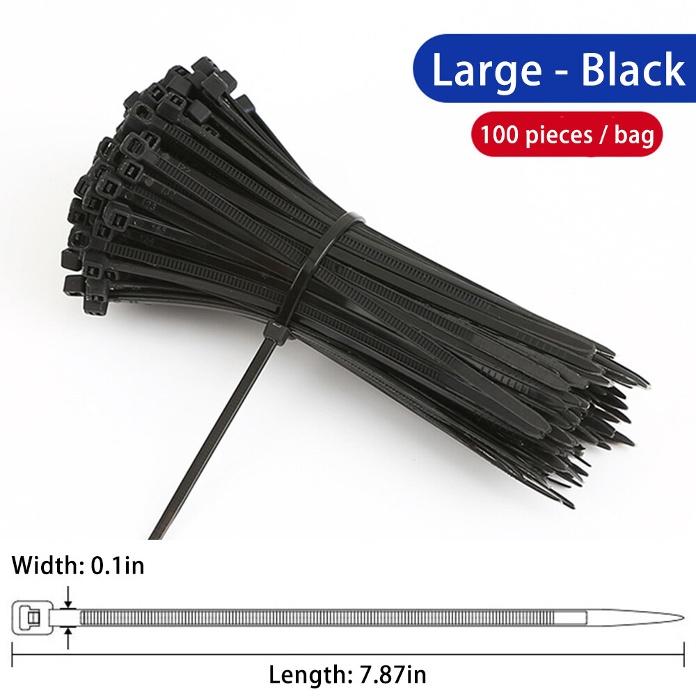 Focusai zip ties 100pcs 2.5x100mm/2.5x150mm/2.5x200mm cable ties nylon cable tie black small zip tie wraps assortment cord management for home/ office/ gardening