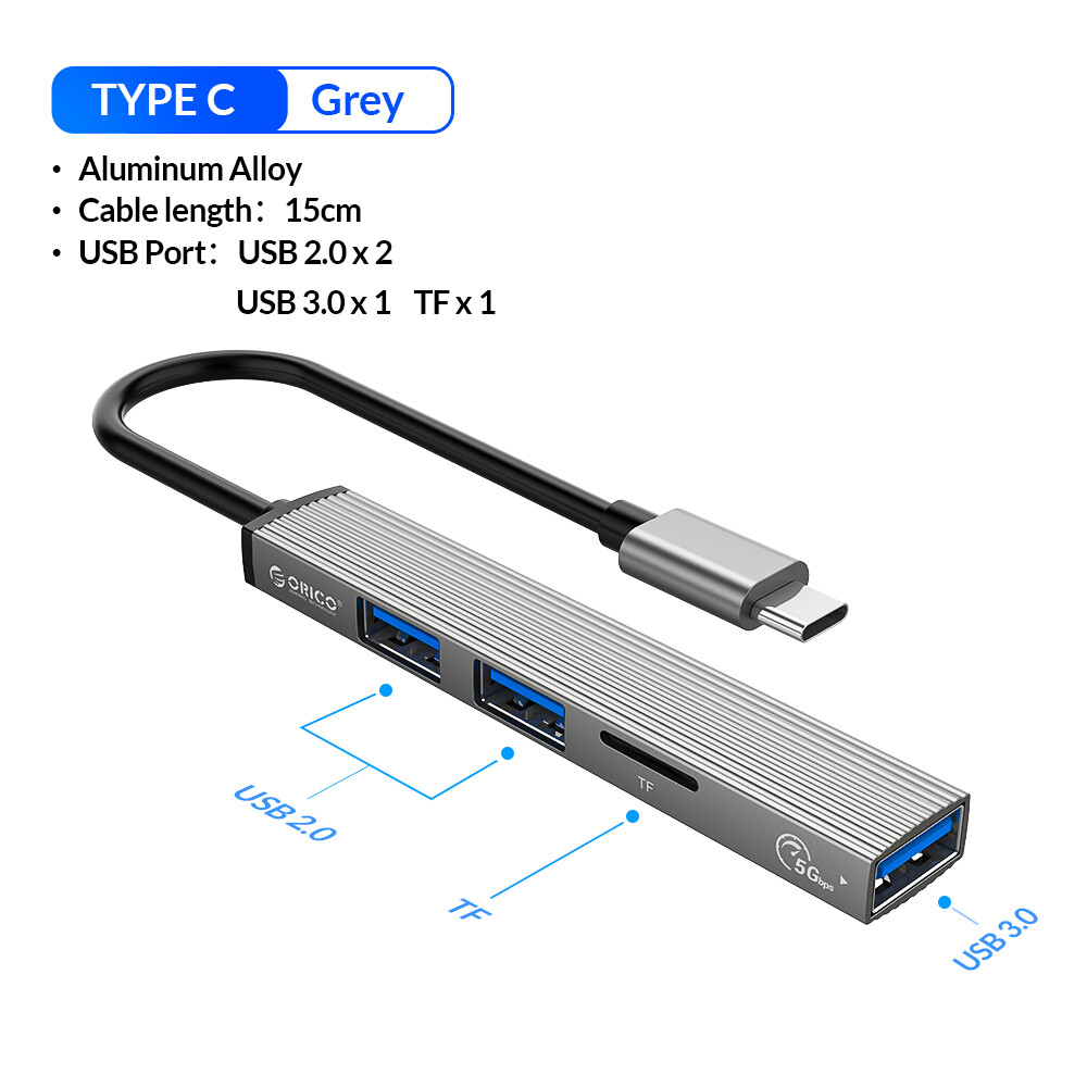 Orico aluminum mini type c usb hub 3.0 adapter high speed splitter 3 port usb 2.0 for huawei computer pc laptop mac accessories