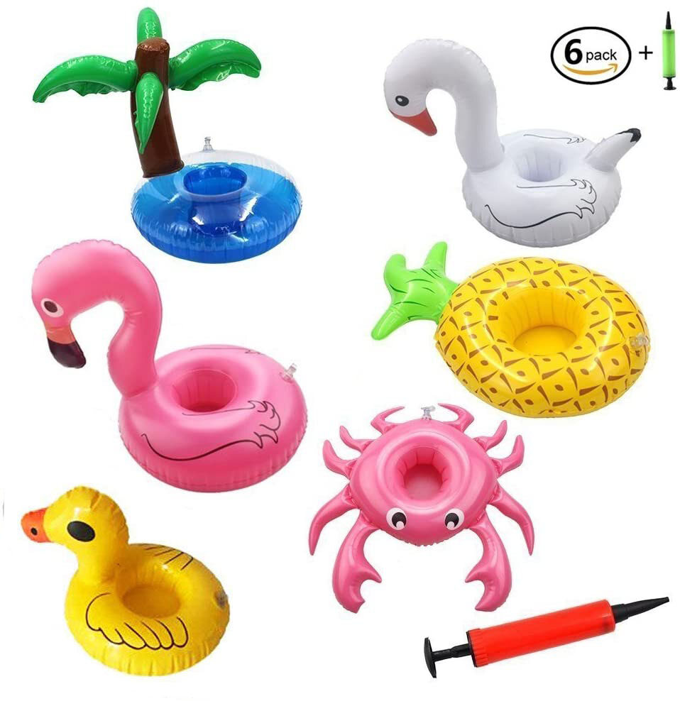 6 Pack Drink Pool Floats Cup Holder Floats Inflatable Floating Coasters for Pool Party and Kids Bath Toys Inflatable Drink Holder with Air pump (Multicolor)