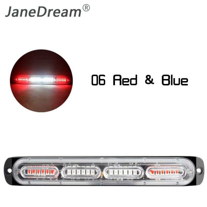 JaneDream 1 Thanh Đèn Led 24 Thanh Màu Đỏ & Xanh Dương Cho Xe Hơi Flasher Fso Auto Flash Cảnh Sát Flasher Đèn Chiếu Sáng Nhấp Nháy Đèn Led Cảnh Sát Nhấp Nháy Đèn Nháy