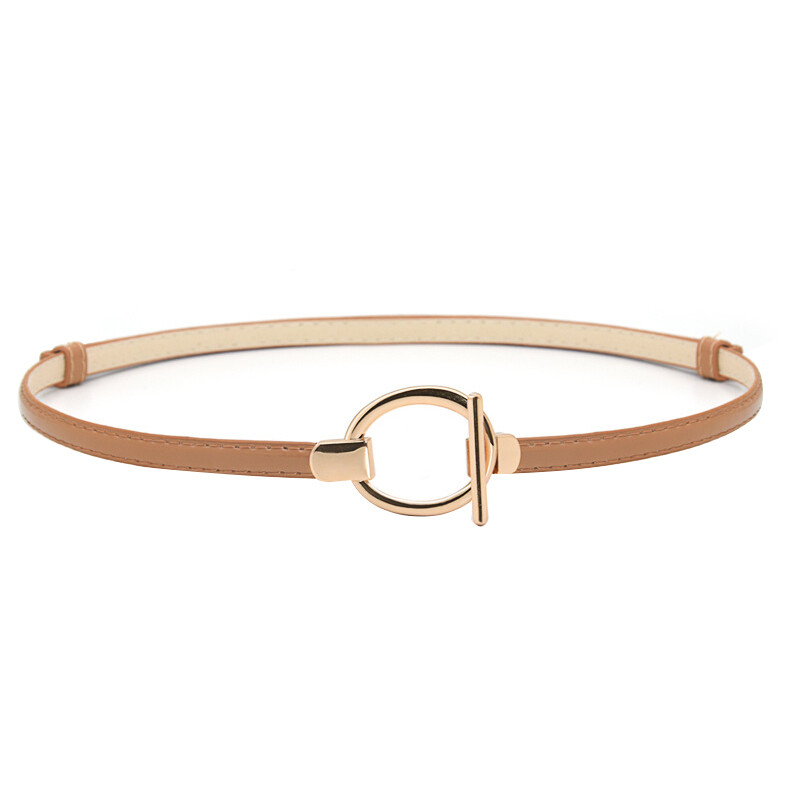 Gold Buckle Thin Belt for Dress Adjustable PU Leather Women Belt Brown Red White Black Ladies Dress Belt centure femme