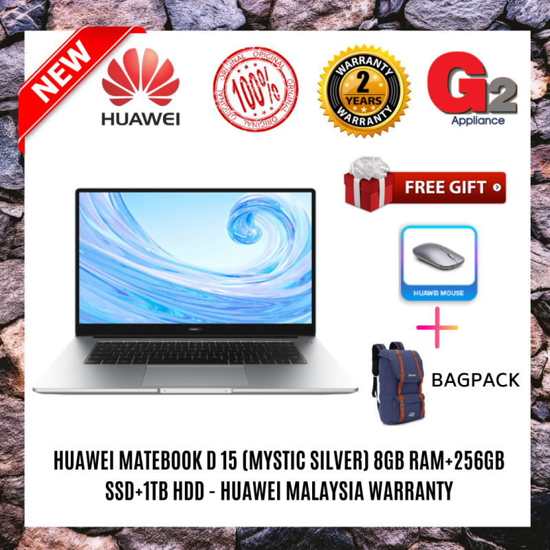HUAWEI MateBook D 15 (8GB RAM+256GB SSD+1TB HDD) (Mystic Silver) - Huawei Malaysia Warranty Malaysia