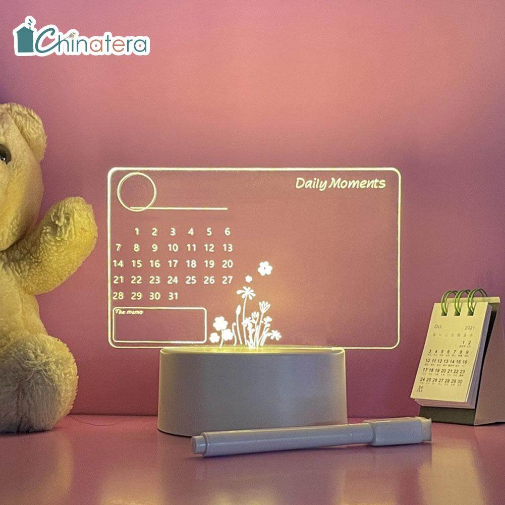 [Chinatera] LED Acrylic DIY Note Memo Message Board Lights Desktop Home Bedroom Night Light Calendar Table Lamp Decoration Student Gift