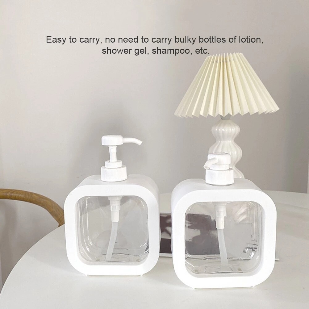 INS 500ml White Transparent Soap Dispenser Bottle/Square Bottle/Reusable Shampoo Body Wash Lotion Empty Container