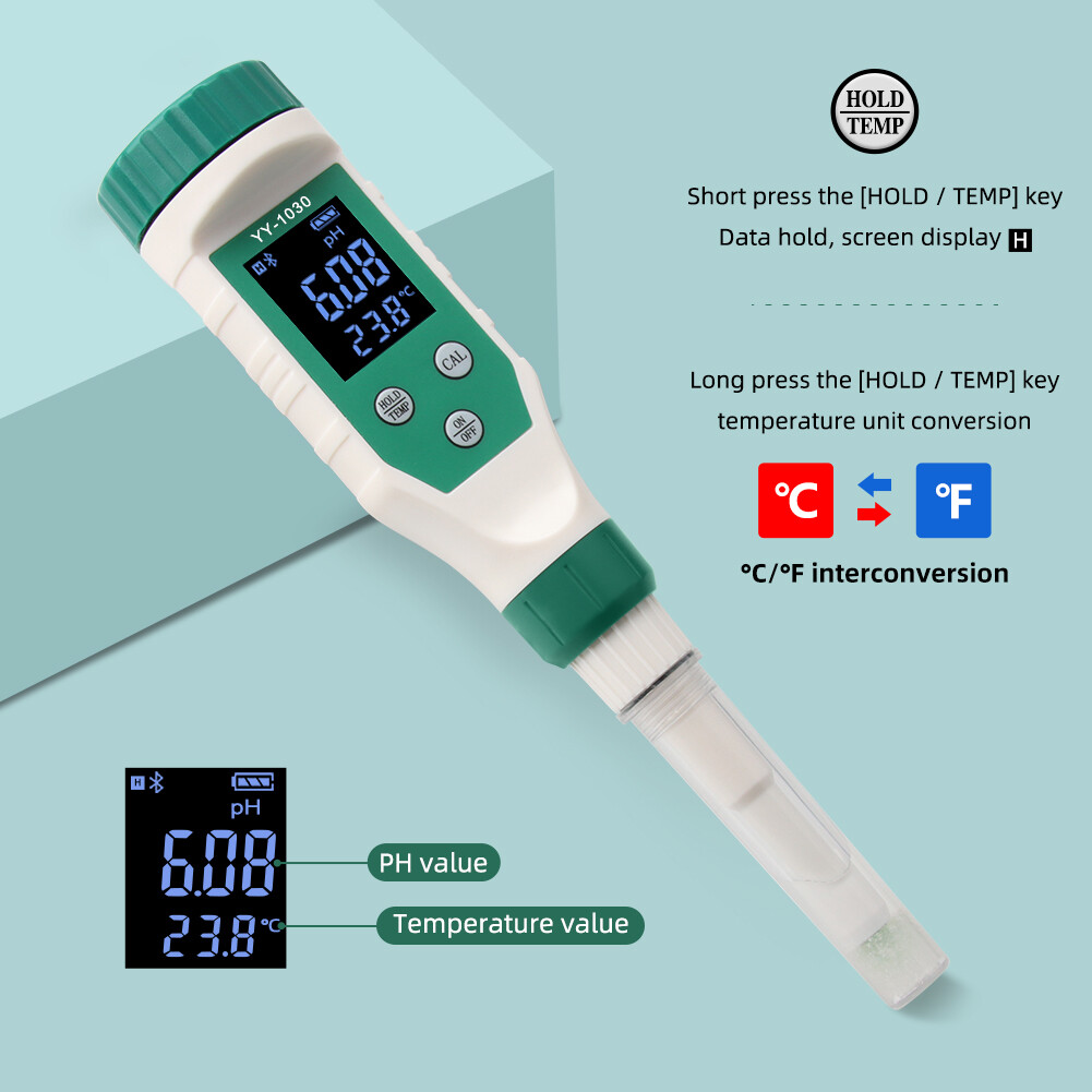 RCYAGO Smart  Bluetooth PH Meter Water PH Meter for Food, High Precision ATC with Backlight, PH Analyzer for Dough, Meat, Fruit, Water, Soil, Cosmetics