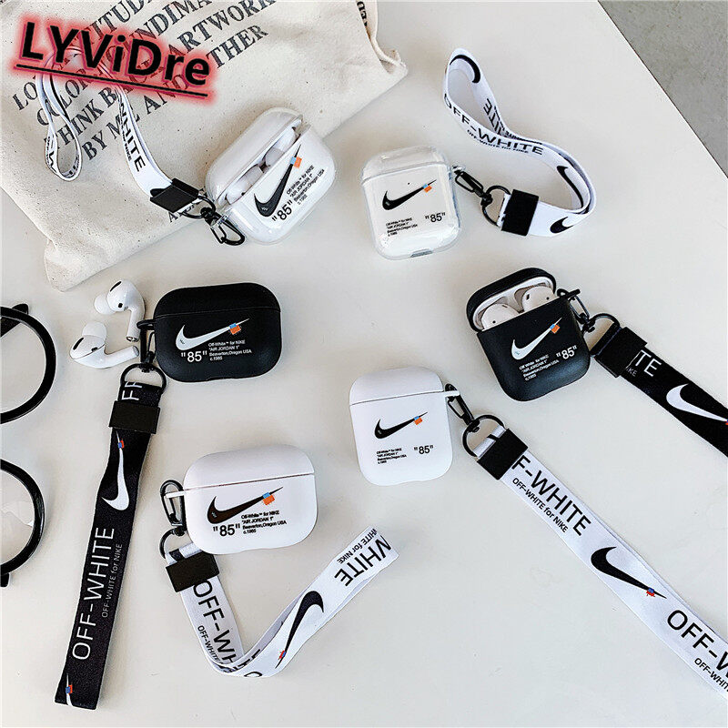 LYViDre AJ Shoes Black White Earphone Case for Apple AirPods Pro Airpods 1 2 3 Pro2  Soft Cover Headphone Air Pods Casing Pouch Protective AirPod Accessories Case with Band