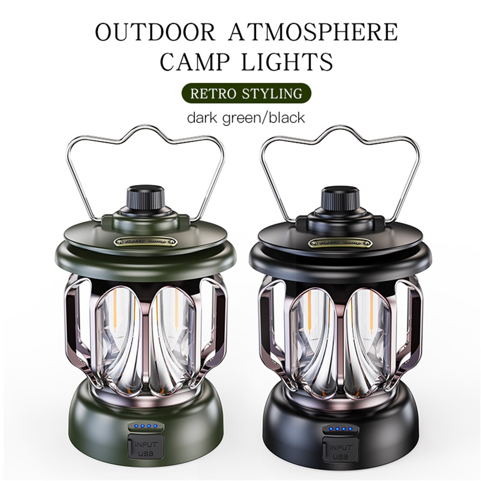 Ghxdryuru Camping Light Retro Rechargeable with Handle Waterproof Multifunctional Dual Light Source USB Charging High Brightness LED Emergency Lantern Lamp for Outdoor Outdoor Light Retro