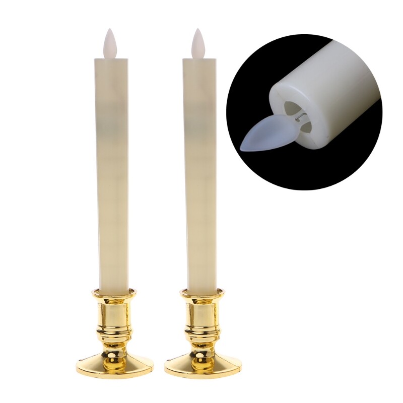 2Pc Electric Flickering Flameless Led Candle Lights With Removable Gold Base