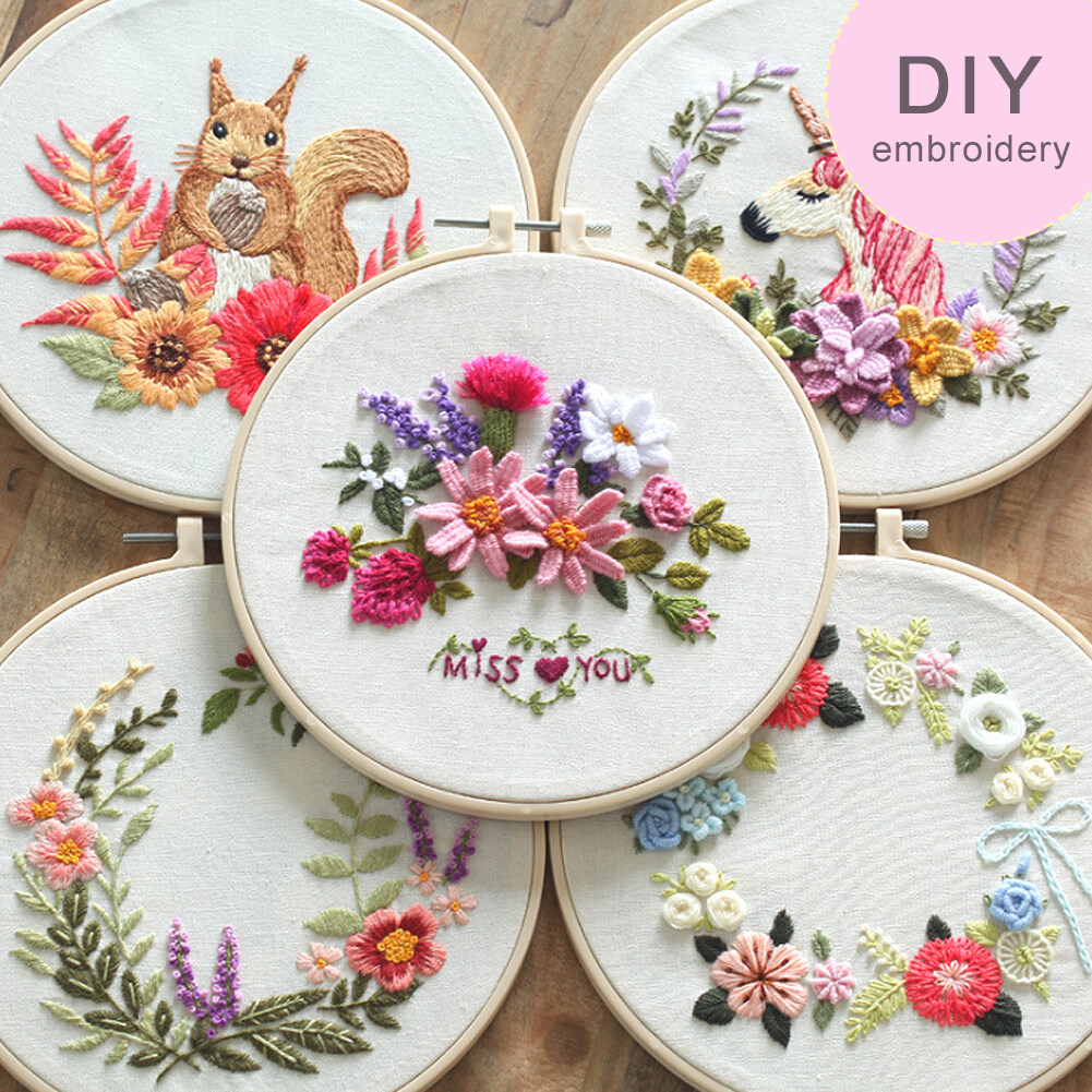 DIYเย็บปักถักร้อยHandcraftชุดเข็มHandmade Cross Stitch Kit,ดอกไม้ผ้าฝ้ายปักภาพวาดห่วงเย็บปักถักร้อยHome Decor