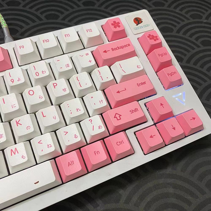 【Keycap only】tokyo Sakura Keycap Cherry hồ sơ PBT thăng hoa màu hồng Nhật Bản Keycaps cho công tắc Cherry MX Bàn Phím Cơ keychron/RK61/gk61/Anne PRO 2 Aula/RK Royal Kludge/Logitech/goojodoq