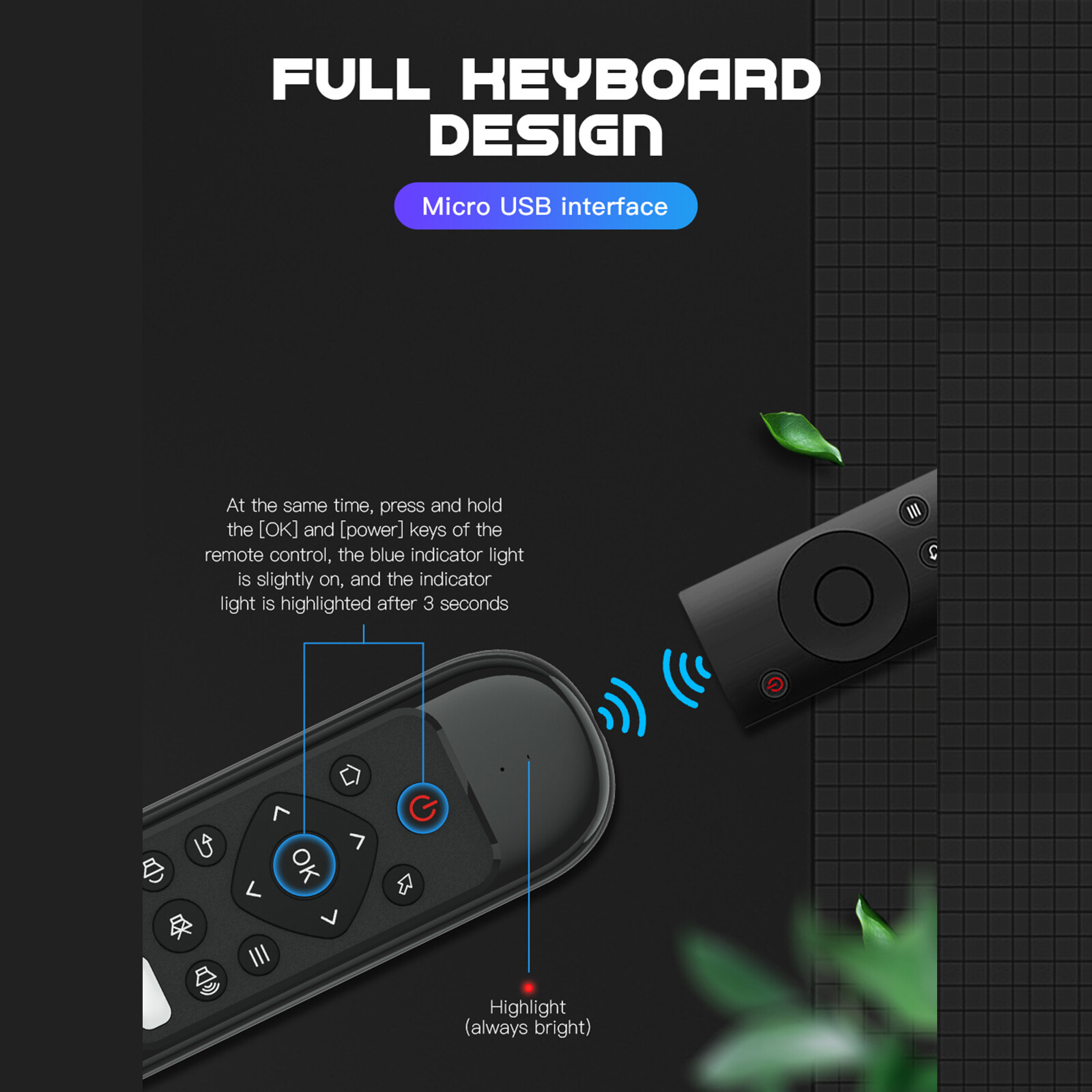 Wechip H6 Remote Control 2.4G Wireless Air Mouse Mini Keyboard IR Control Gyro Sensing Smart Remote Control Rechargeable for Game Android TV Box Mini PC Docooler
