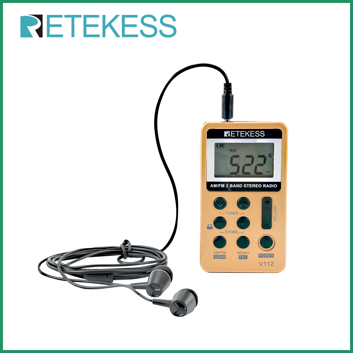 Retekess V112 AM FM Radio Portable Mini Radio with Earphone Pocket Digital Tuning Rechargeable Batteries LCD Display for Walking Jogging