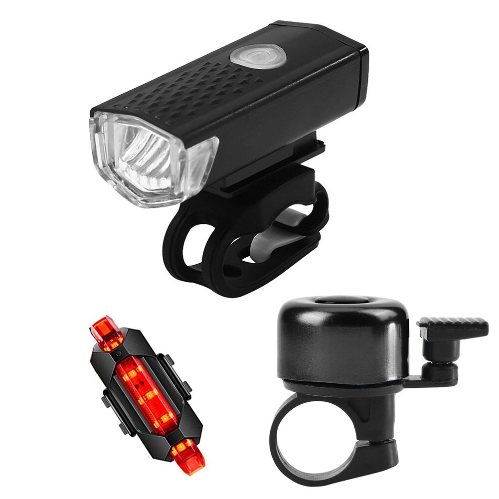 Bike Light LED MTB Bicycle Front Headlight Night Safety Taillight Bell Set