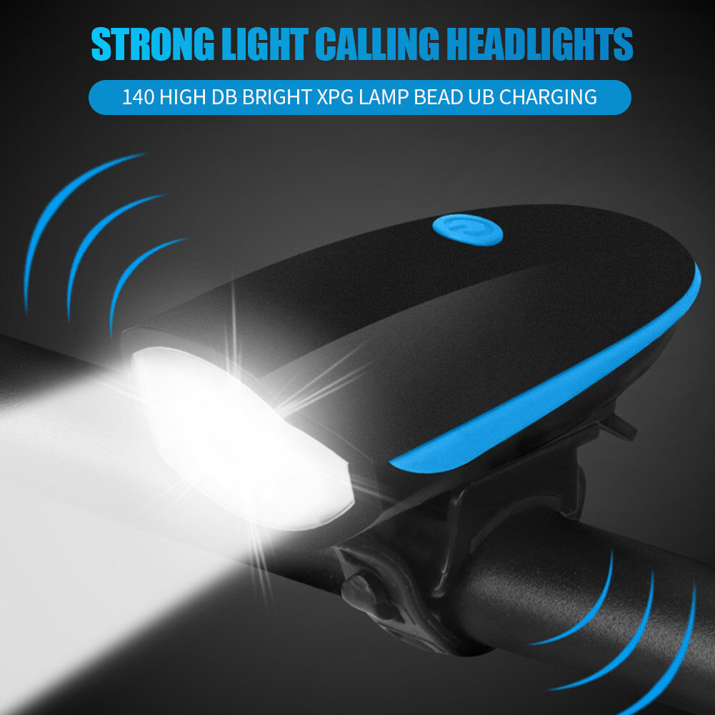 MTB Bicycle Headlight USB Rechargeable Bike Front Flashlight with Horn larm Bell