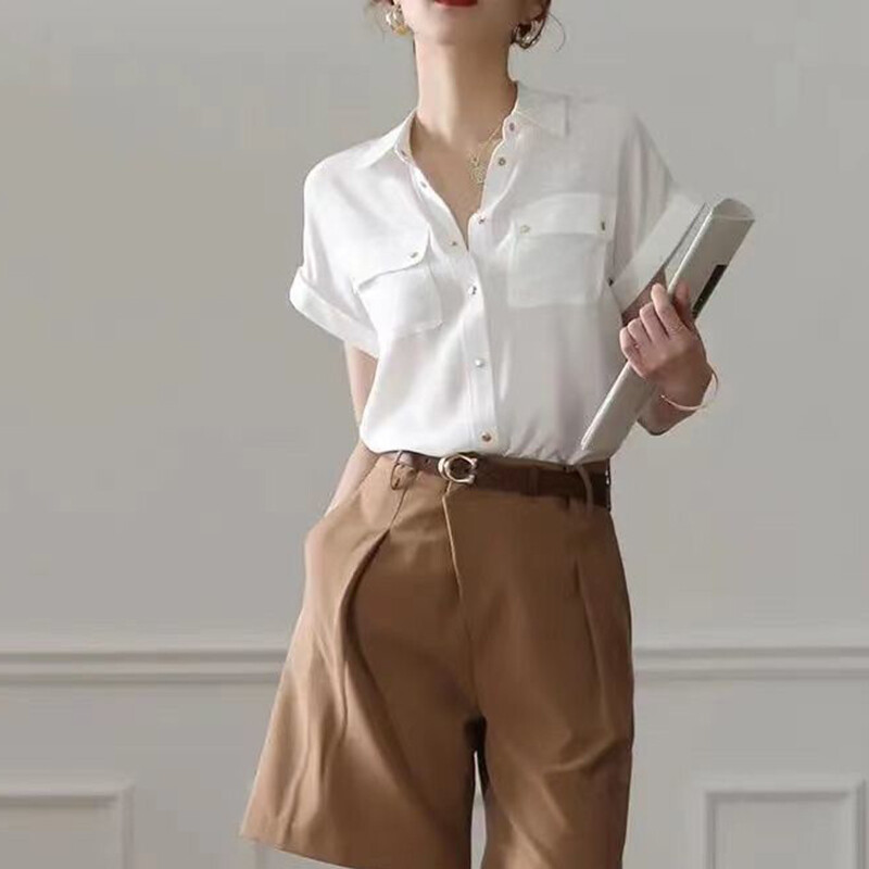 IELGY chiffon white shirt women's summer thin Korean style top