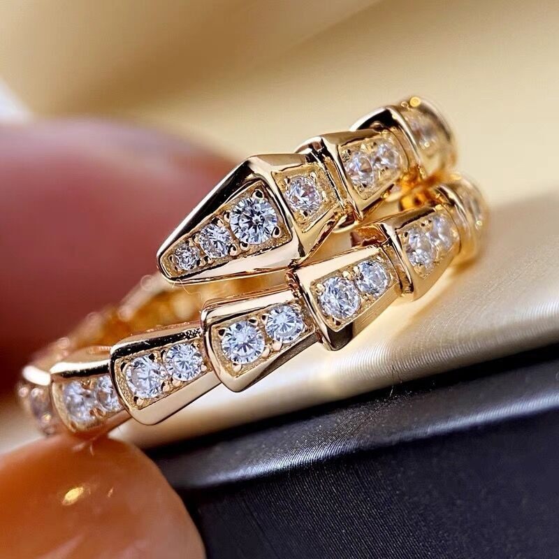 Snake Bone Ring 925 Sterling Silver Plated 18k Open Full Diamond Snake Ring