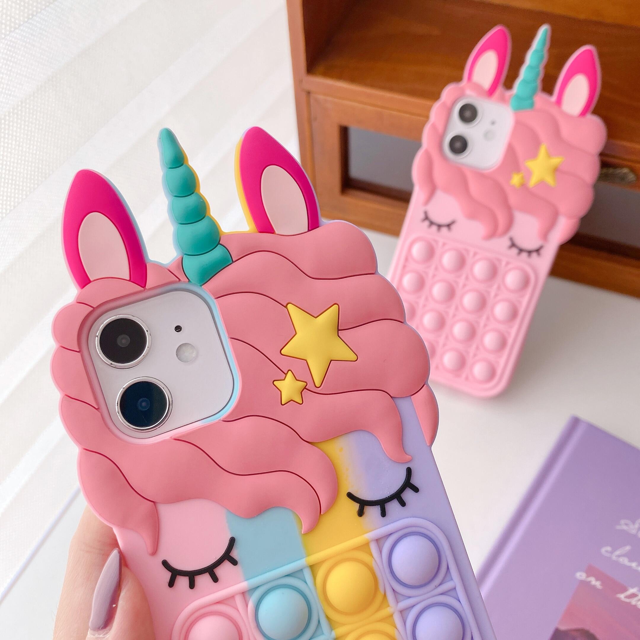 HOCE Relive Stress Unicorn Phone Cases For iPhone 8 7 6S 6 Plus SE 2020 X XR XS 11 12 13 Pro Max 12 Mini Case Pop Fidget Toys Push It Bubble Soft Silicone Cover