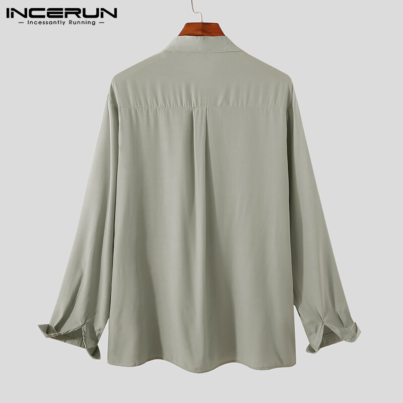 (Korea Style)INCERUN Mens Long Sleeve Plain Casual Button Down Shirts