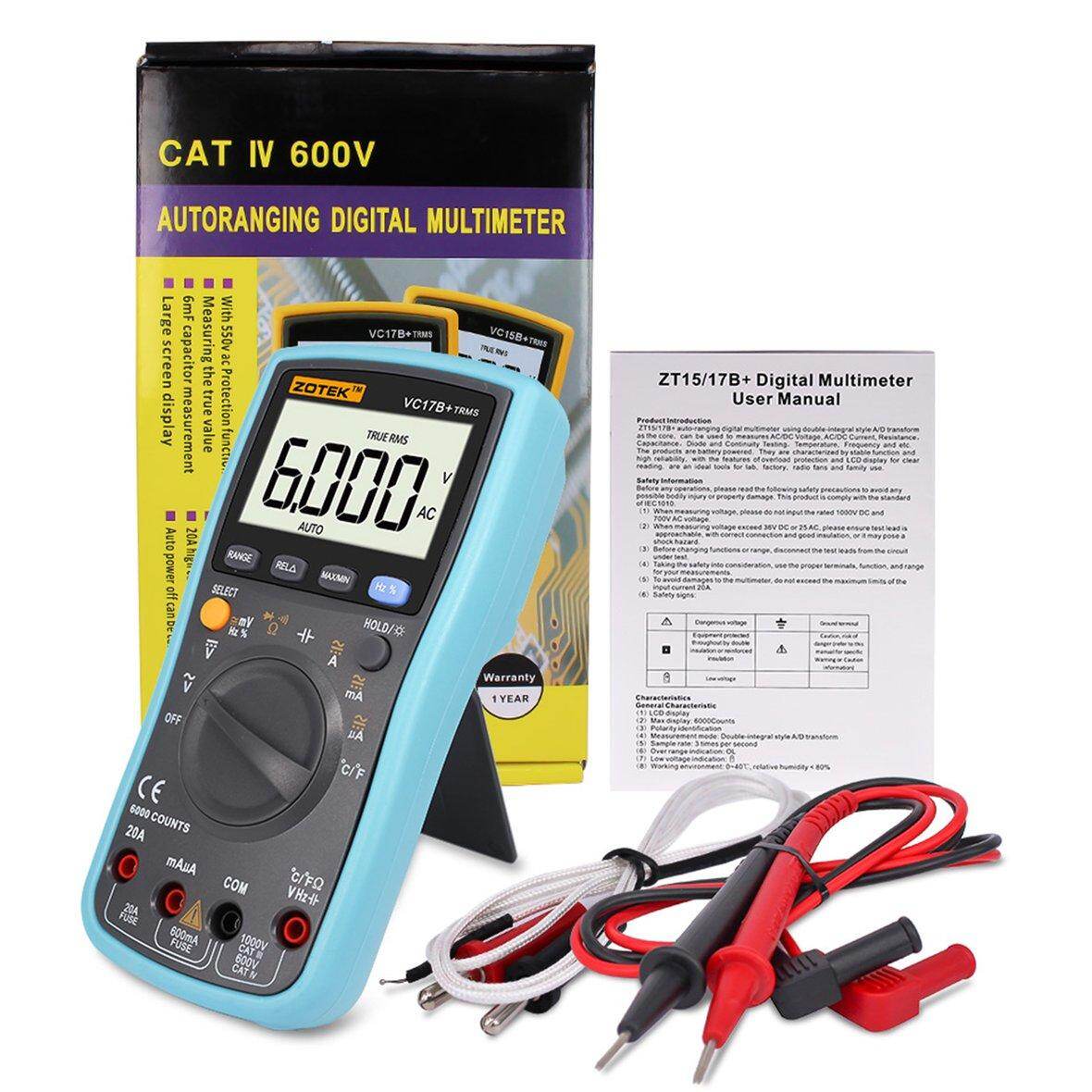 ZOTEK VC17B Digital Multimeter 6000 Counts Backlight AC DC Ammeter Voltmeter Ohm Capacitance Meter Portable Multimeter