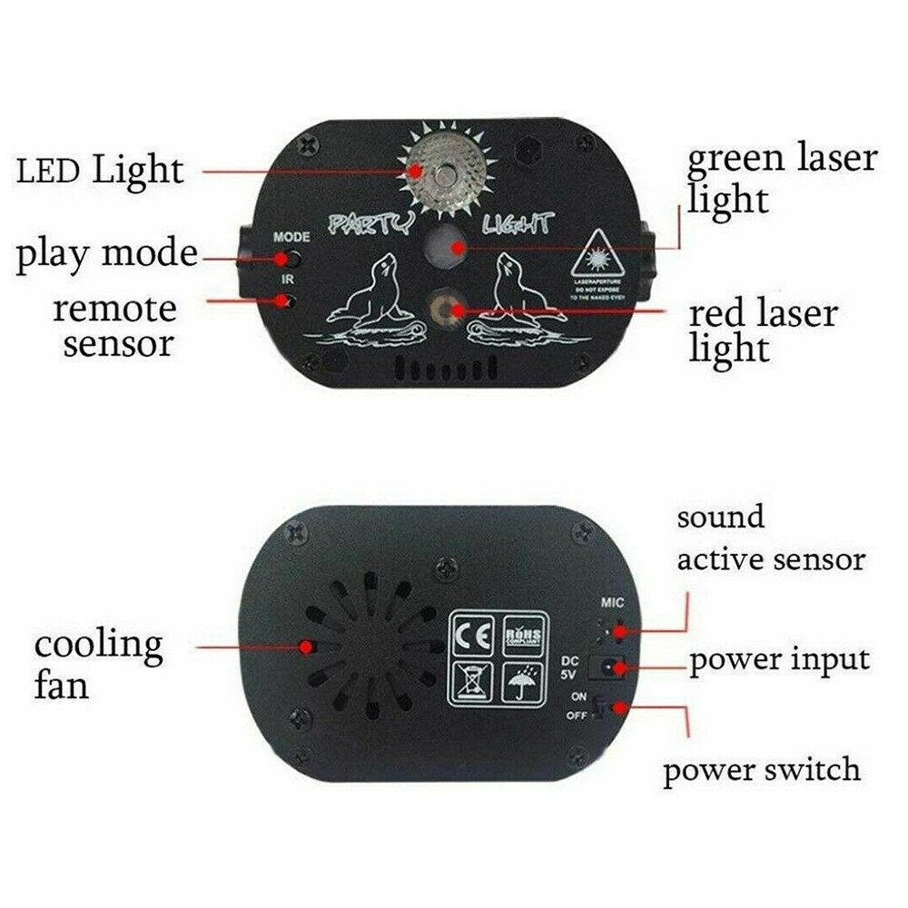PASTSKY 90 Pattern Stage Laser Light Projector Lights Strobe Lights Party DJ Disco Lights Sound Activated RGB LED With Remote Control For Christmas Decoration Birthday Wedding KTV Bar