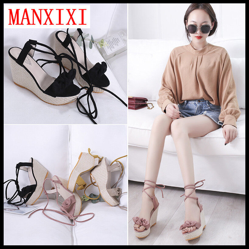 MANXIXI Brand Fashion Shoes High Heels Beautiful Thick Bottom 4.13 Inches Bow Tie Wedge Sandals For Women (35-40 Size)