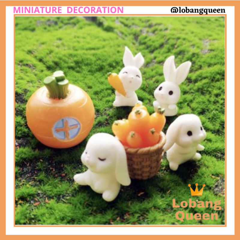 (READY STOCK) MINIATURE Decoration for Succulent/Cactus Pot/School Project Gardening Cute Rabbit Family Set 多肉花盆蛋糕摆设微