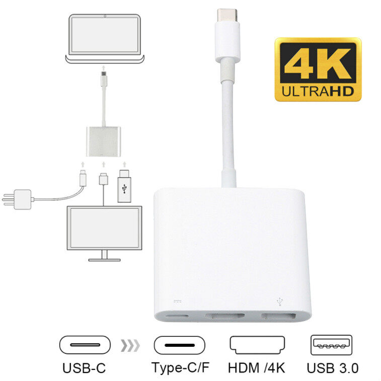 USB Type-C Hub Adapter 3 IN 1 USB C to HDM USB 3.0 Type-C Female Adapter Digital AV Multiport Adapter