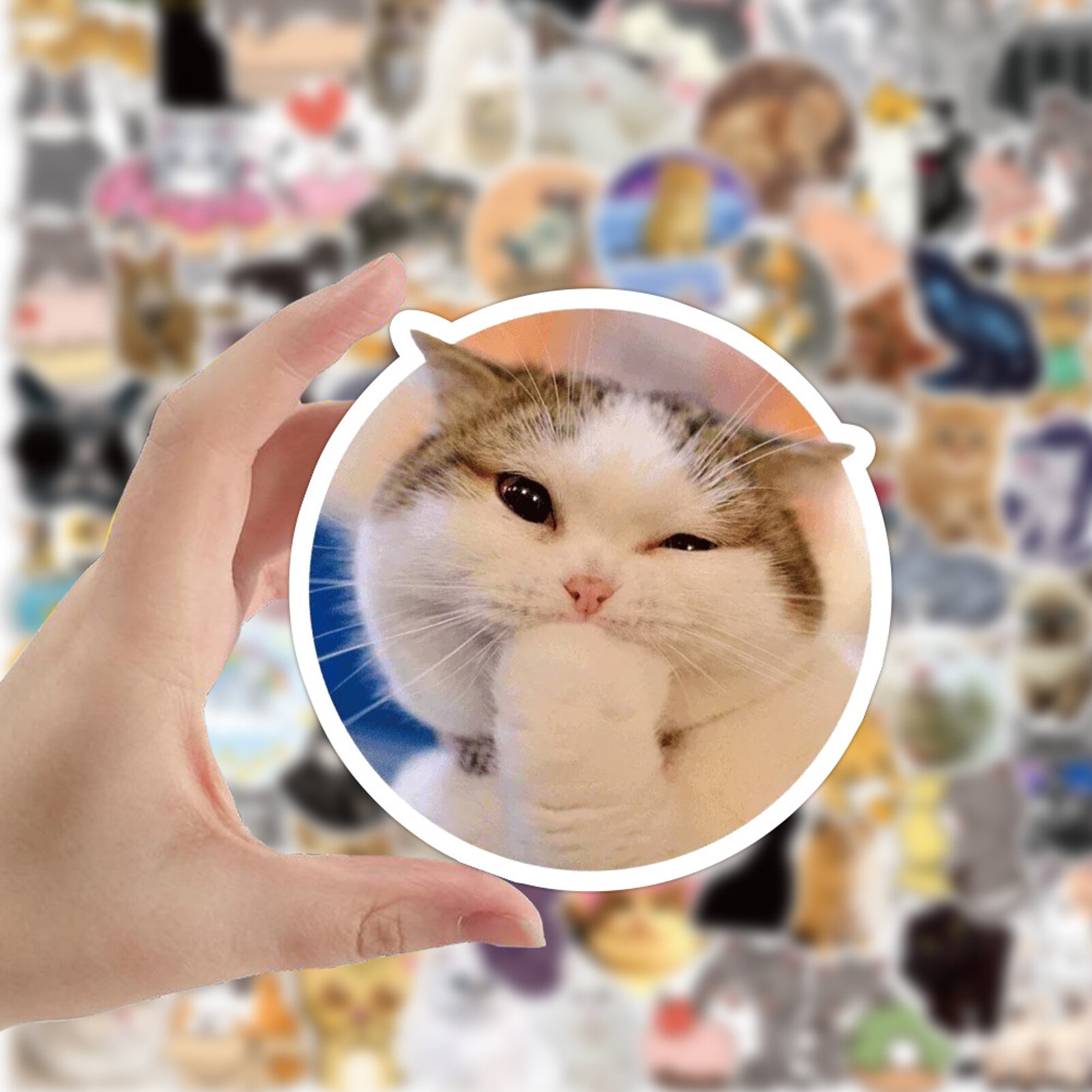 Norkee 100Pcs/Bag Cat Sticker Cute Various Patterns Self-adhesive Removable Waterproof Decorative PVC Laptop Skateboard Doodle Sticker for Kids Doodle Sticker Removable