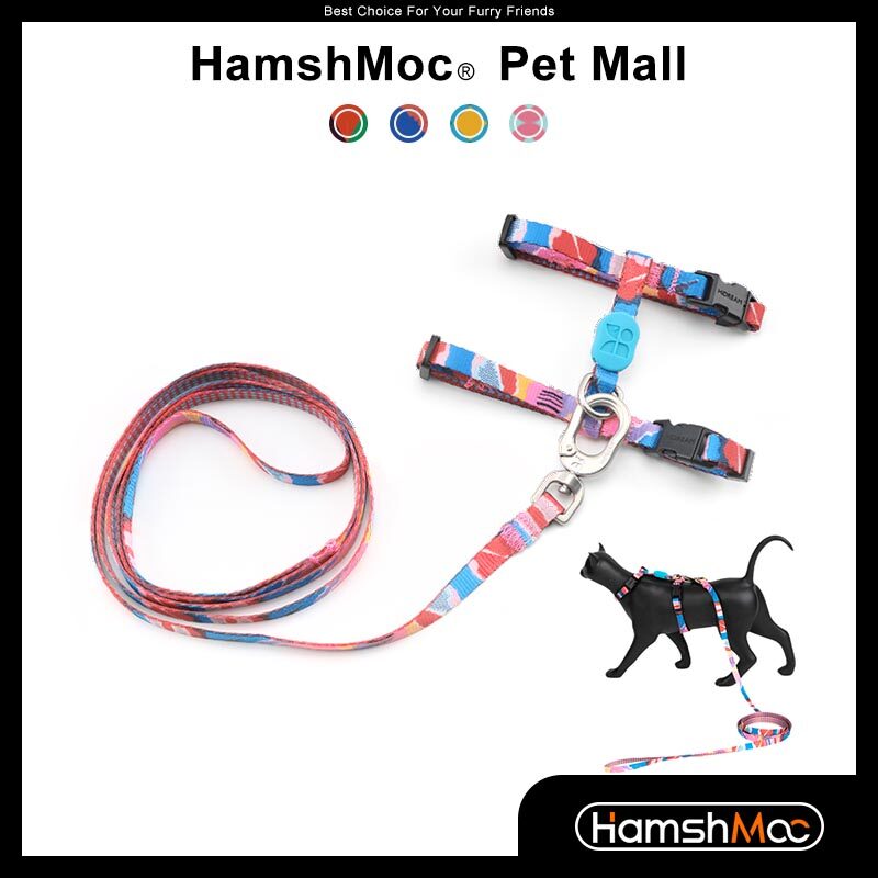 HamshMoc Floral Cat Harness And Leash Set Adjustable Polyester Pet