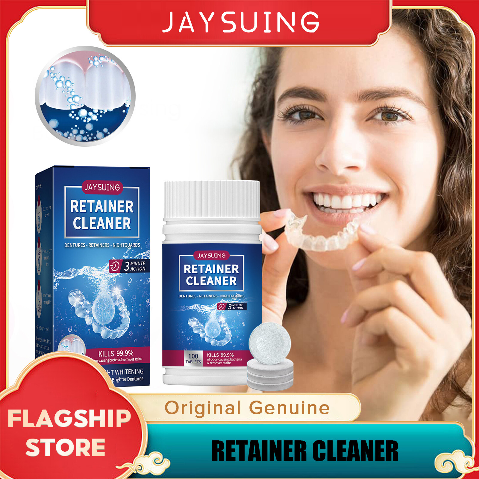 Jaysuing Retainer Cleaner Denture Cleaning Tablets Dental Removes Bad