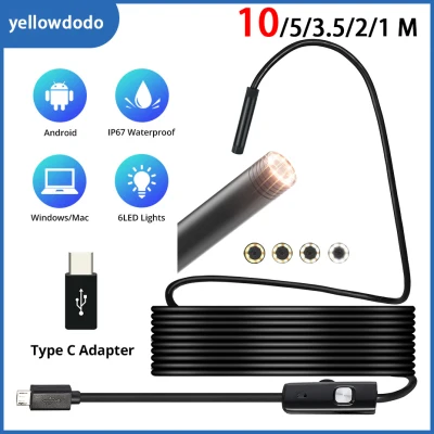 USB Mini Endoscope Camera with TYPE C Adapter Flexible Cable Snake Borescope Inspection Camera for Android Smartphone PC