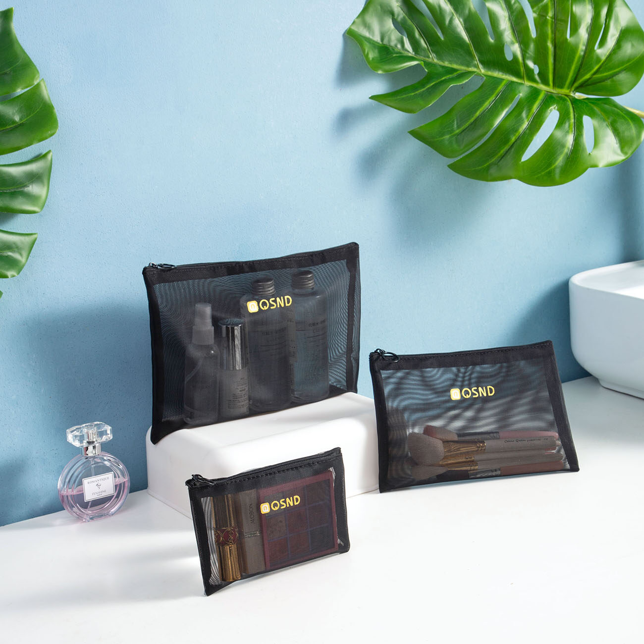 Homenhome Túi Đựng Đồ Trang Điểm Lưới Nylon Trong Suốt Dung Tích Lớn