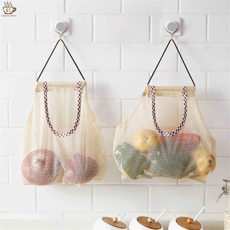 Hanging Mesh Net Storage Bags / Garlic Onion Hanging Bag Storage Bag Organizer/Foldable Net String Bag / Reusable Fruit Vegetables Storage Basket Totes/ Bathroom Bath Toy Bag/ Storage Bag for Kitchen Bathroom