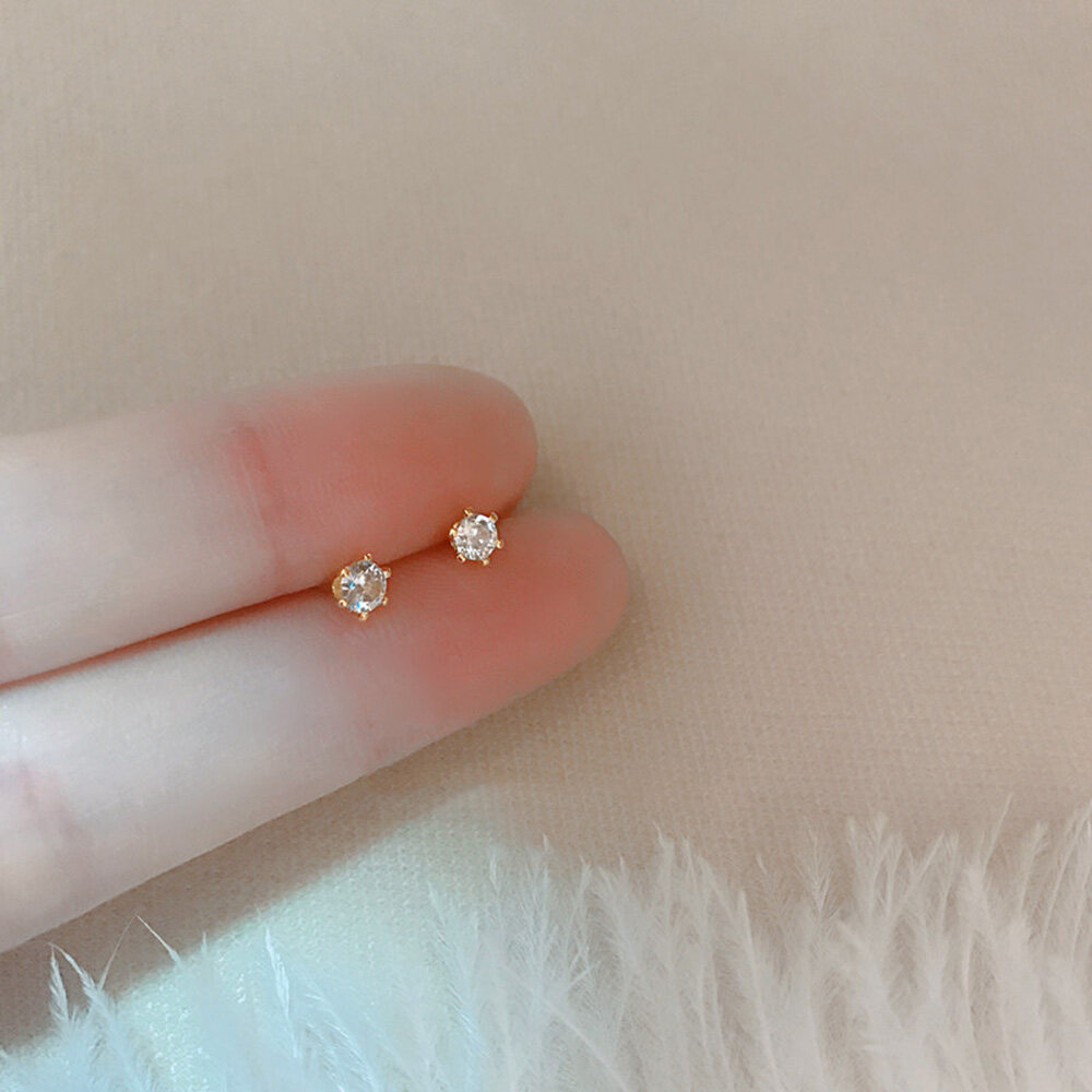 Khuyên Tai Đính Đá Zircon Tinh Tế Phong Cách Hàn Quốc Cho Nữ Khuyên Tai Tròn Nhỏ Đơn Giản Cho Nữ Trang Sức Thời Trang