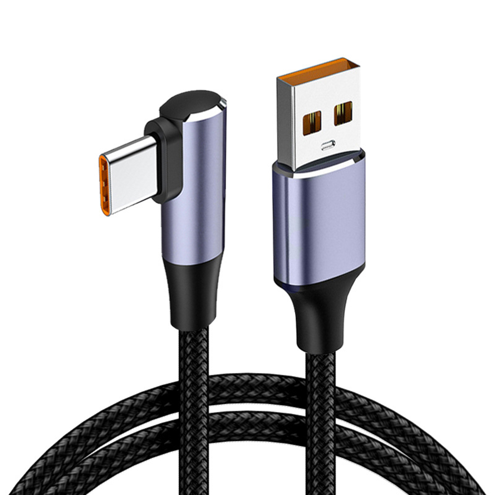 6A 100W Data Cable Universal High Current Braided Wire Tangle-free Fast Charging Elbow Design USB Type-C Mobile Phone USB-C Charger Cable for Office Practical Charging Cord