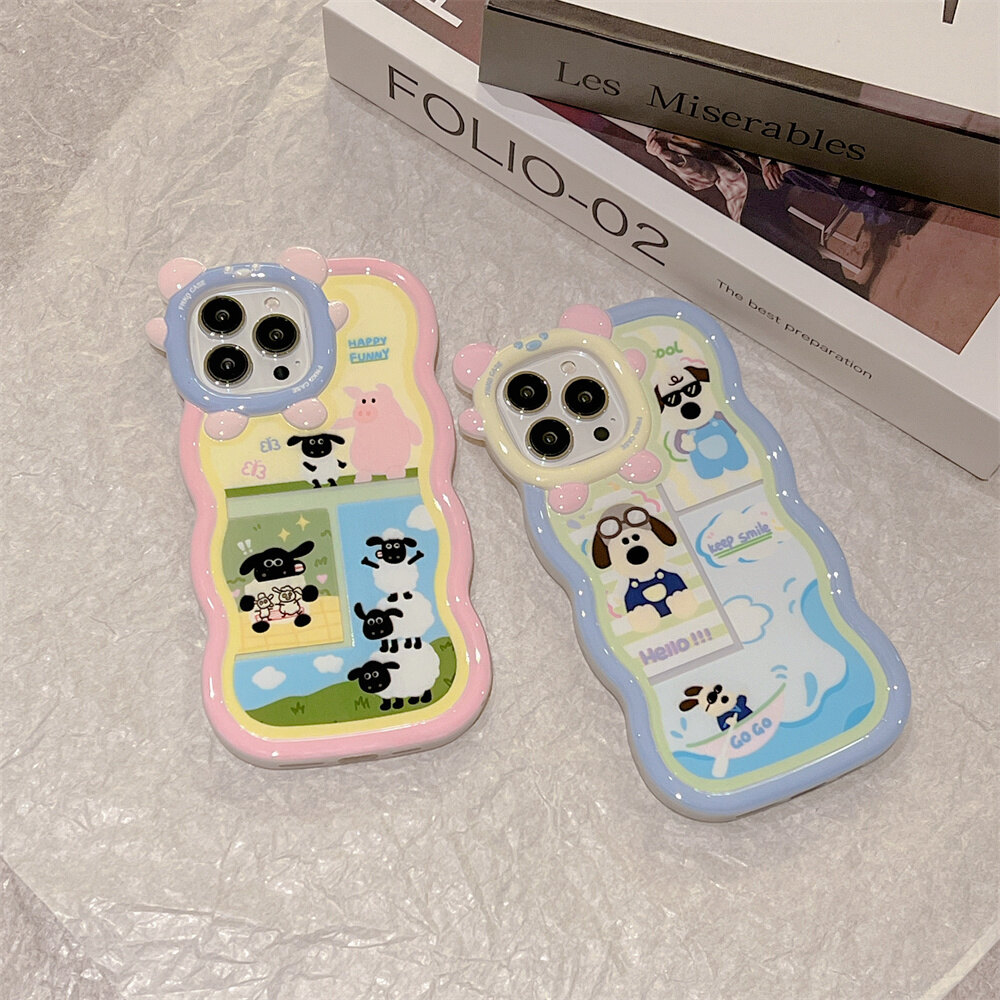 Cute cartoon sheep boating dog pattern couple phone case for iphone 11 12 13 pro max fashion phone case for iphone x xs max xr back cover