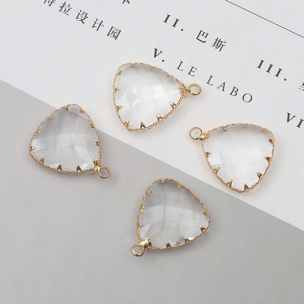 1PC Gold Plated Copper Flat Wrapped Transparent Faceted Glass Crystal Charm Pendants For Bracelet Necklace Jewelry Making Diy Earring Findings