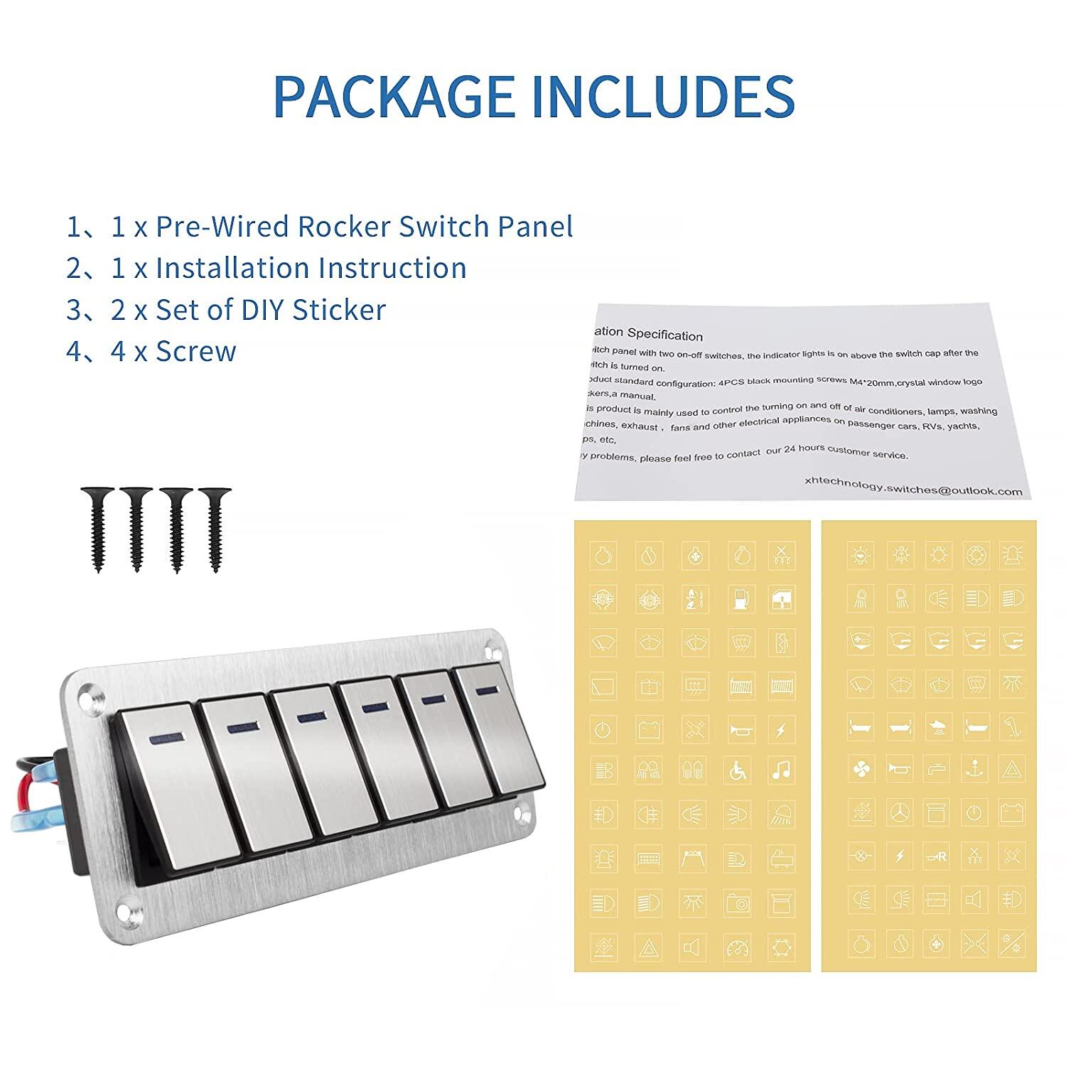 Durable Metal 2-8 Rocker Switch Panel Marine Automotive Switch Panel 12V~24V Overload Protection LED Light High Quality Waterproof Switch Panel Marine RV Rocker Switch Panel
