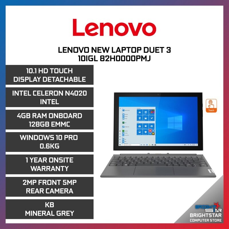 Lenovo New Laptop Duet 3 10IGL 82H0000PMJ (10.1 Inch HD Touch / Intel Celeron N4500 / 4GB RAM / Intel Graphic / Windows 10 Pro / 1 Year Warranty) Malaysia