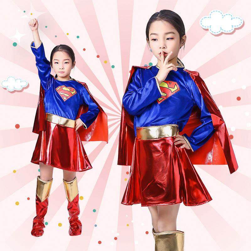 Superhero Cosplay Costume for Girls Deluxe Child Superwoman Costume Halloween Costume for Kids Party Dress