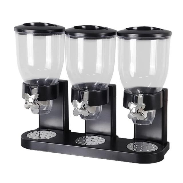 Three Canister Dry Food Dispenser Cereal Distributor Triple Food Dispenser Kitchen Countertop Storage Nut Grain Snack Household